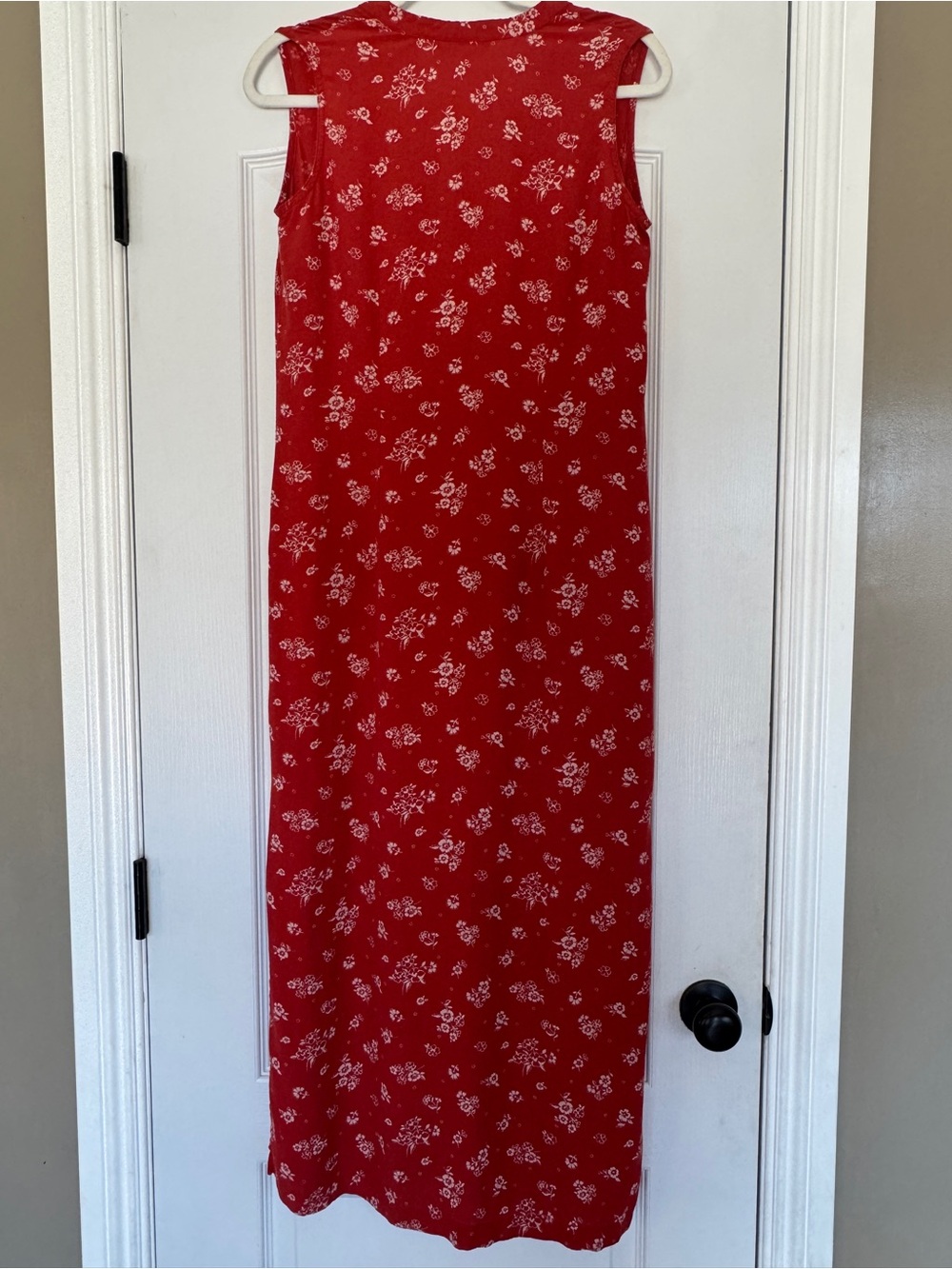 Vintage 90s Eddie Bauer Red Floral Rayon Button Front Maxi Dress M - Picture 3 of 10